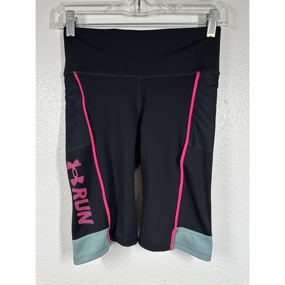 Under Armour Run Shorts Womens Small Black Pink Fitted Compression Athletic Gym‎